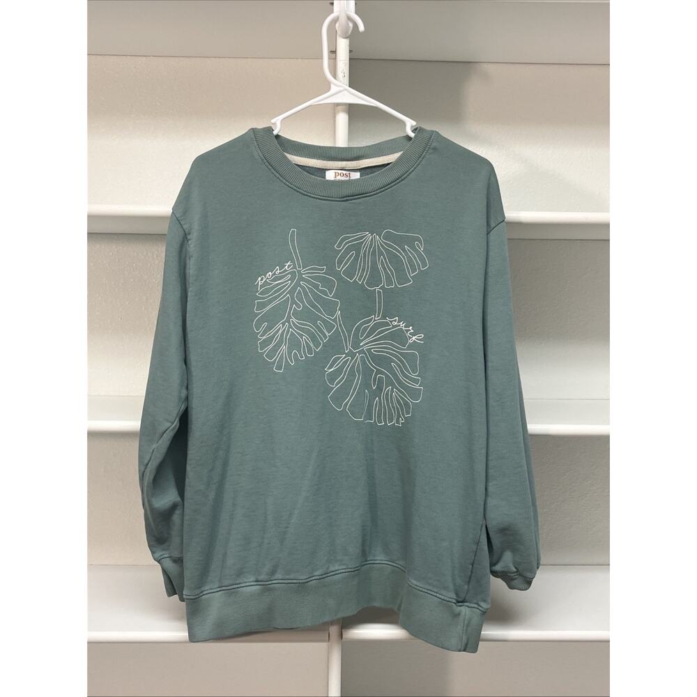 Post Surf Sweatshirt Womens LGreen Fleece Floral Long Sleeve Beach & Surf
